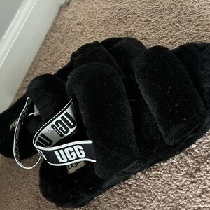 UGG Black Fluffy Slides
